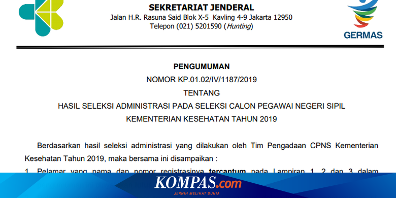 Hasil Seleksi Administrasi Cpns Kementerian Kesehatan Ini Informasi Lengkapnya Halaman All Kompas Com