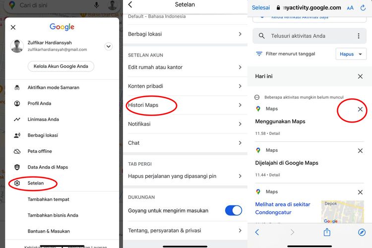 Penjelasan tentang cara melihat dan menghapus riwayat Google Maps di iPhone