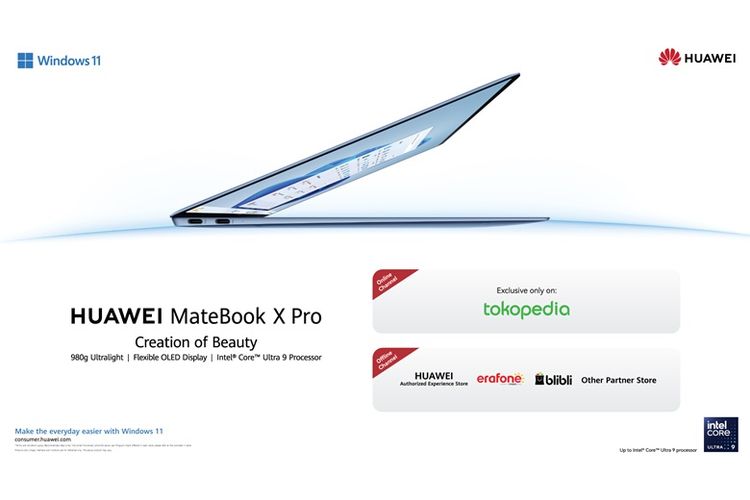 Pemesanan pre-order HUAWEI MateBook X Pro secara online dapat dilakukan secara eksklusif melalui Huawei Official Store di Tokopedia. 