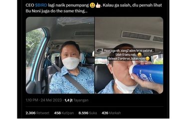 Potret Dirut PT Blue Bird sedang mengemudikan taksi