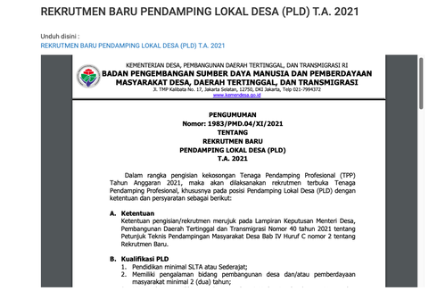 Lowongan Pendamping Lokal Desa Kemendes PDTT bagi SMA, Ini Infonya