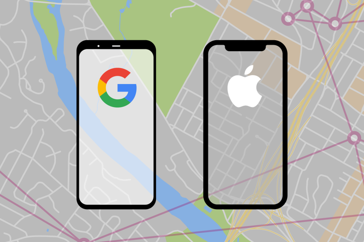 Ilustrasi logo Google dan Apple