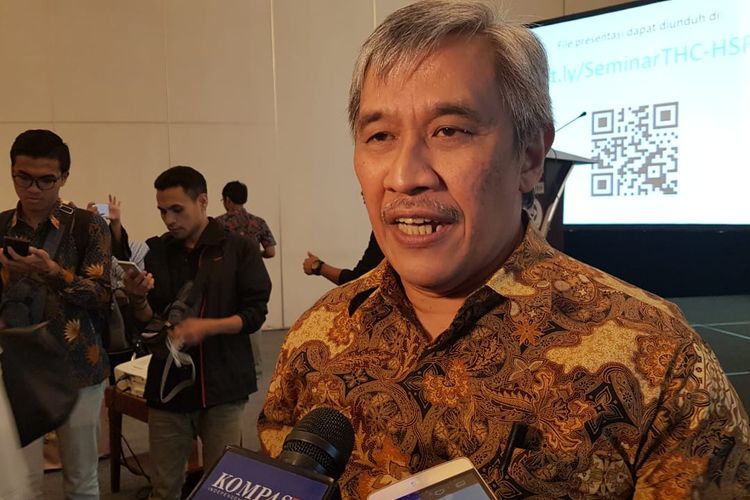 Kepala Badan Riset dan SDM Kelautan dan Perikanan Kementerian Kelautan dan Perikanan Sjarief Widjaja usai Seminar Nasional bertajuk Prospek Poros Maritim Dunia di Periode Kedua Jokowi di Hotel Le Meridien, Jakarta Pusat, Selasa (6/8/2019).