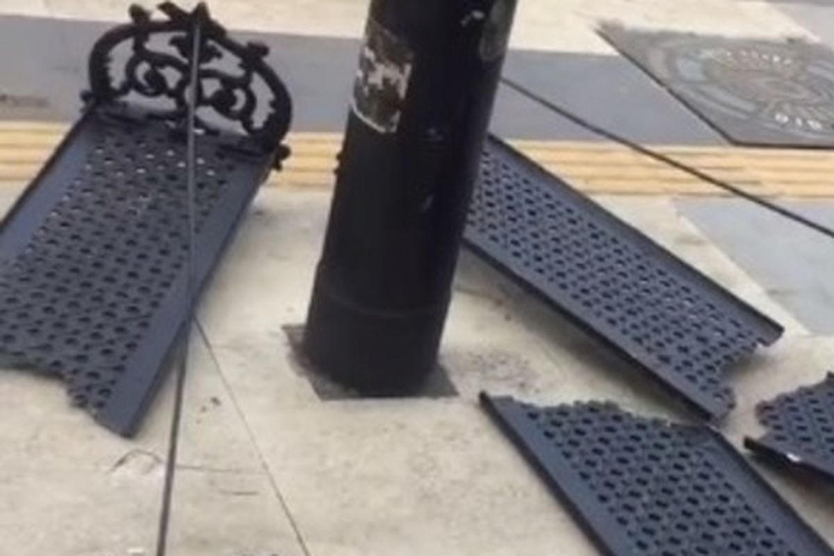 Tangkapan layar postingan akun @asli.nganjuk di Instagram terkait kursi semi pedestrian Jalan Ahmad Yani Nganjuk yang rusak