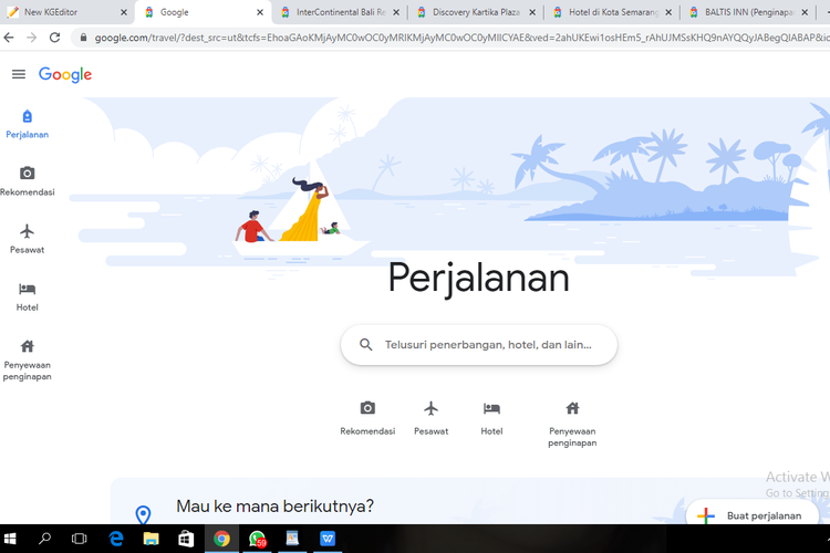 Tampilan awal Google Travel.