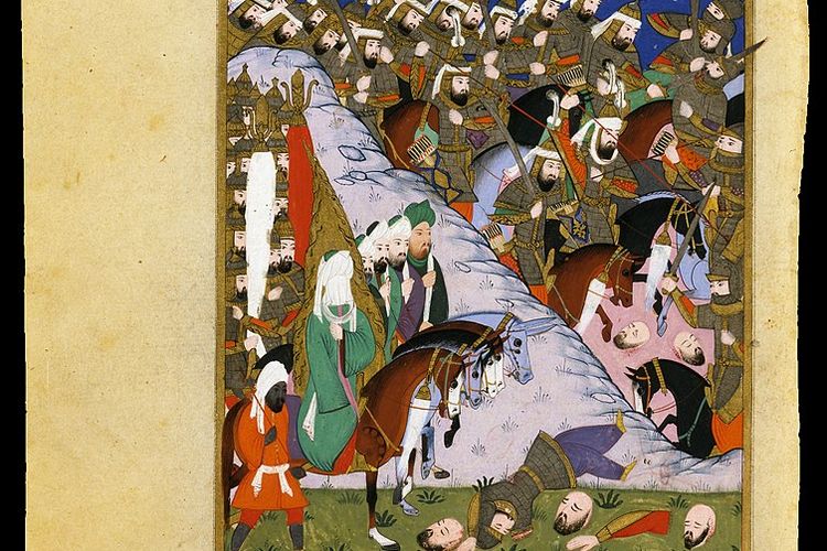 Hamzah bin Abdul Muthalib bersama pasukan Nabi Muhammad dalam Perang Uhud.