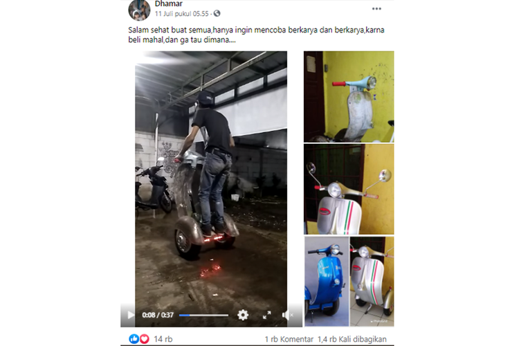 Tangkapan layar soal unggahan vespa segway.