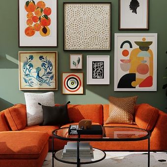 Ilustrasi ruang tamu dengan dinding aksen