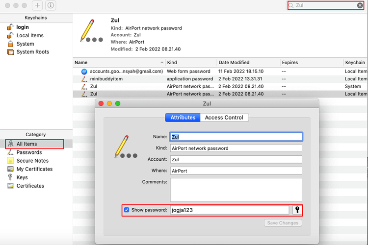 Ilustrasi cara melihat password WiFi di Mac