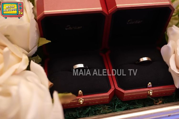 Seserahan yang diberikan Al Ghazali untuk Alyssa Daguise dalam proses akad nikah di St. Regis, Jakarta Pusat, Senin (16/6/2025).