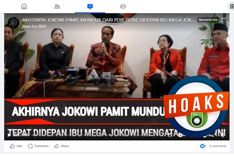 Tangkapan layar Facebook narasi yang menyebut Jokowi pamit mundur dari PDI-P