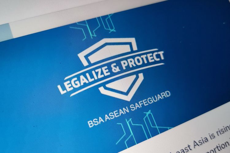 Ilustrasi logo BSA Legalize & Protect di situs resmi.