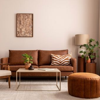 Ilustrasi warna cat dinding krem yang cocok dipadukan dengan furnitur coklat. 