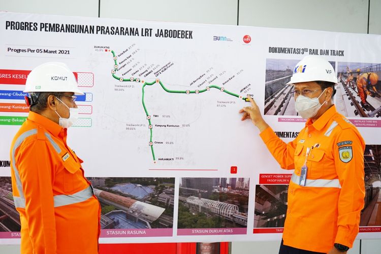 Komisaris Utama sekaligus Komisaris Independen PT KAI (Persero), Said Aqil Siroj (kiri), ketika meninjau progres pengerjaan LRT Jabodebek.