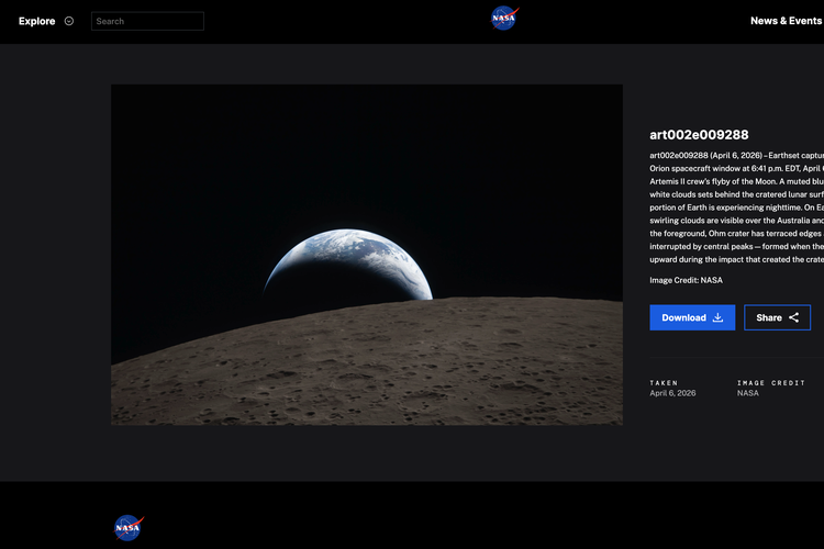 Halaman galeri NASA untuk akses foto-foto bulan dari Artemis II