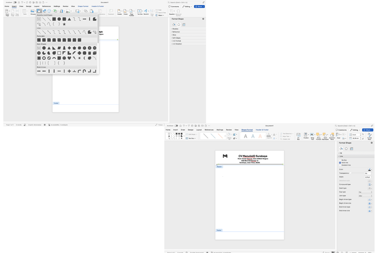 Ilustrasi cara buat garis kop surat di Microsoft Word