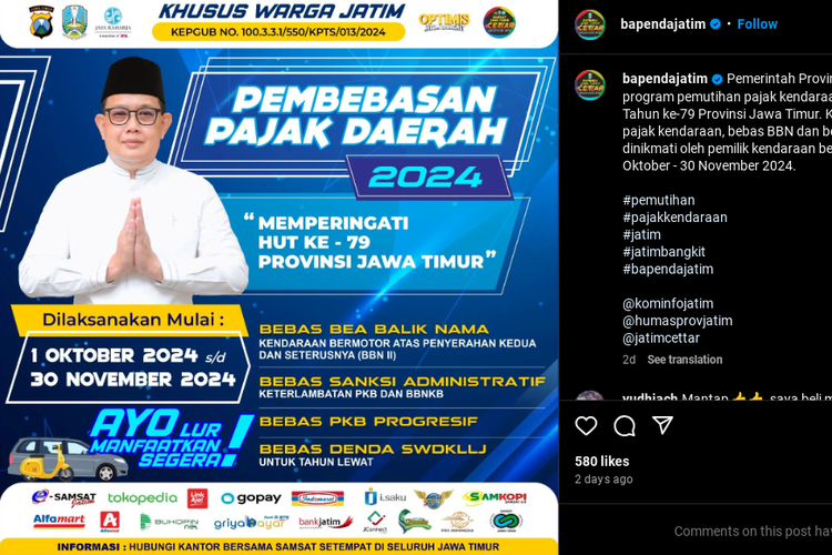 Pemutihan pajak kendaraan bermotor Jawa Timur mulai 1 Oktober 2024