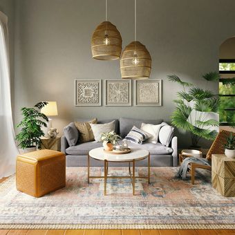 Ilustrasi ruang keluarga, karpet di ruang keluarga.