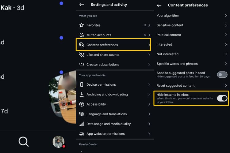 Cara matikan fitur Instants di DM IG.