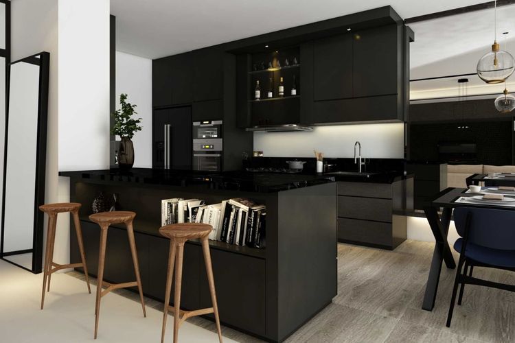 Dapur dengan kabinet serba hitam karya La Casa 
