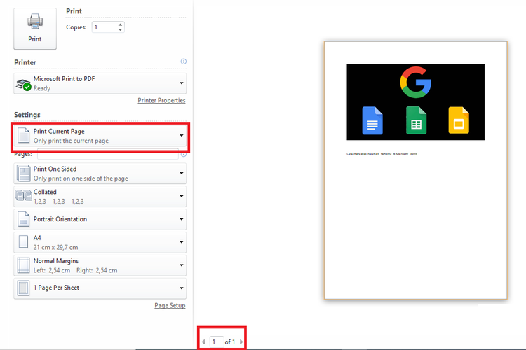Cara mencetak halaman tertentu di Microsoft Word.