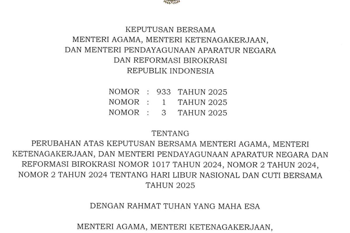 Pemerintah resmi menerbitkan SKB 3 Menteri terkait status libur 18 Agustus 2025 yang menjadi cuti bersama, bukan tanggal merah.