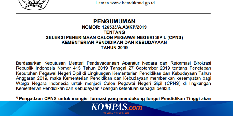 Perincian Formasi Cpns 2019 Di Kemendikbud Halaman All Kompas Com