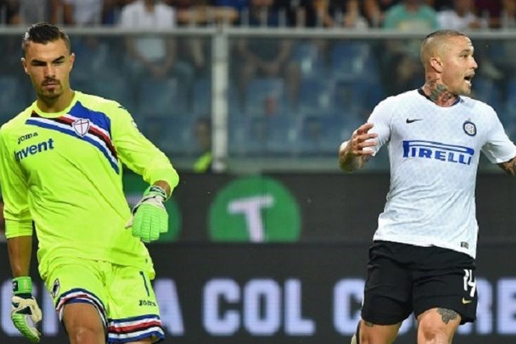 Dua pemain keturunan Indonesia pada laga Sampdoria vs Inter Milan, Emilio Audero Mulyadi dan Radja Nainggolan, dalam lanjutan Liga Italia, 22 September 2018. 