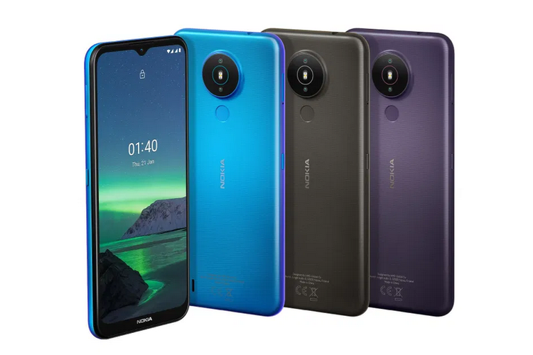 Tiga varian warna Nokia 1.4 yang terdiri dari Fjord, Charcoal, dan Dusk