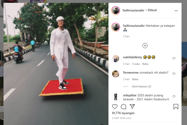 Fadli Maulana, seorang pemuda asal Cimahi beraksi bak Aladdin dengan menunggang karpet terbang di jalanan.