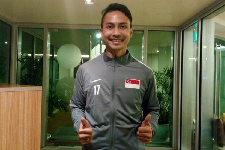 Penyerang Singapura, Shahril Ishak, baru saja melakukan latihan kebugaran di Novotel Araneta Center, Rabu (23/11/2016).