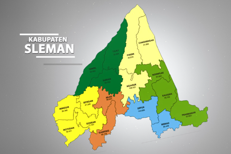 Peta wilayah administrasi Pemerintah Kabupaten Sleman.
