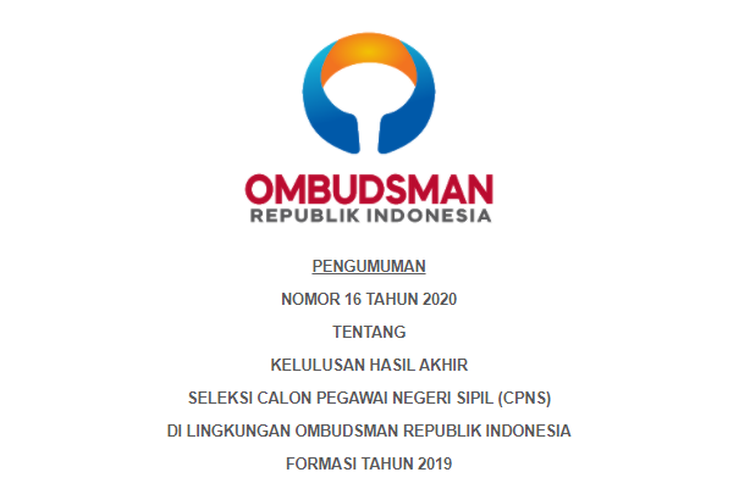 Link Pengumuman Hasil Cpns 2019 Ombudsman Cek Di Sini Halaman All Kompas Com