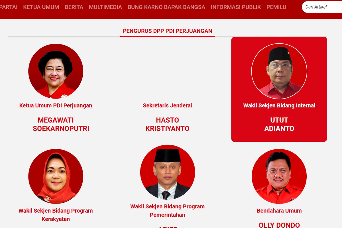 Foto Hasto Hilang di website DPP PDI-P usai ditetapkan menjadi tersangka.