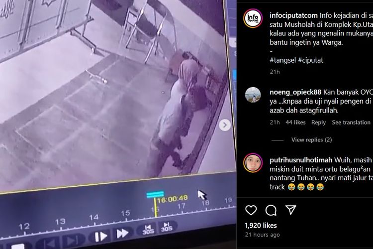 Aksi mesum tertangkap CCTV mushala di Ciputat. Video diunggah akun Instagram infociputatcom.