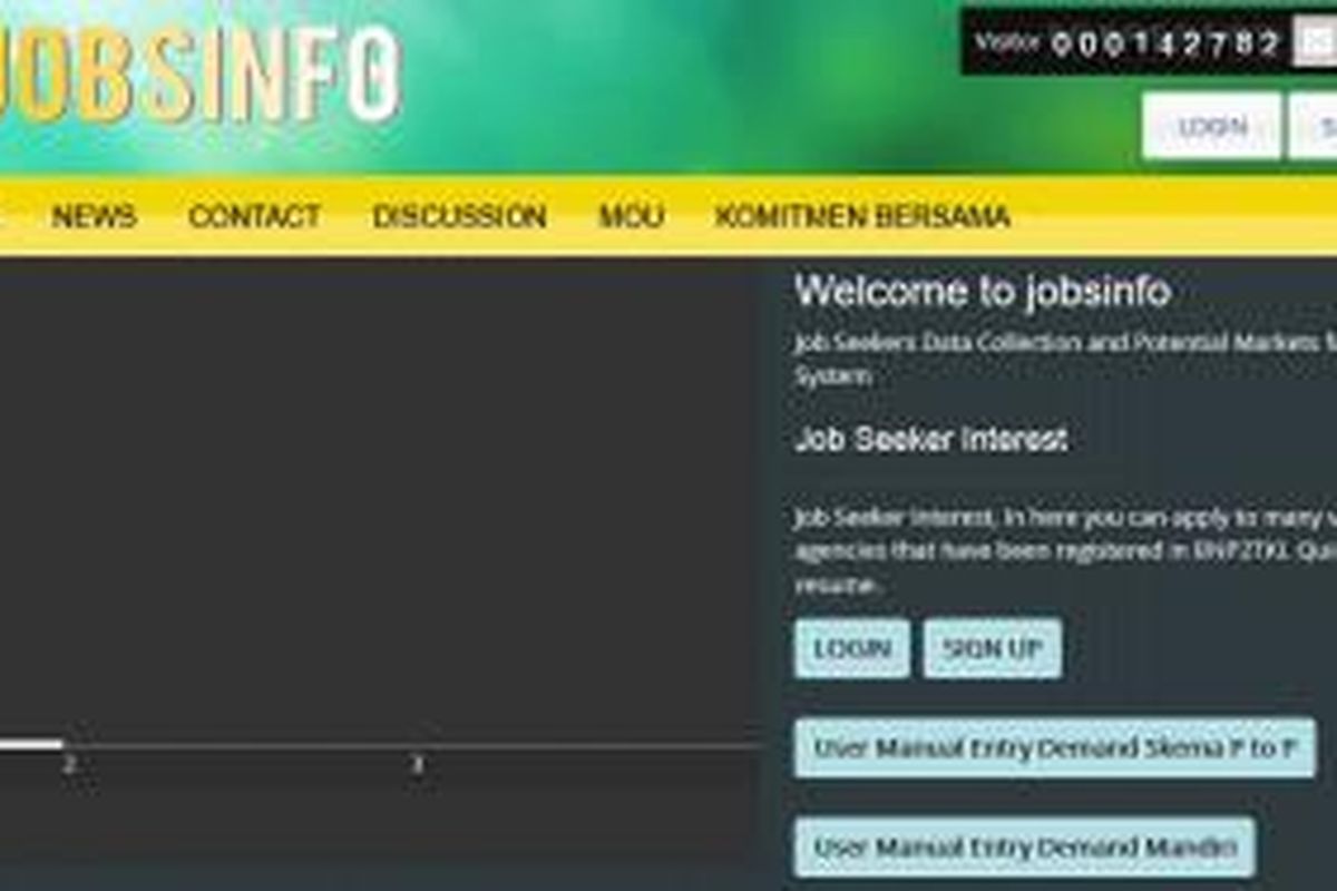 Pelayanan informasi di http://jobsinfo.bnp2tki.go.id meliputi informasi peluang kerja di Luar Negeri, register online, konsultasi dan lain-lainnya.