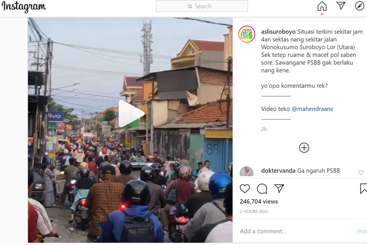 Viral kemacetan lalu lintas di Surabaya di tengah penerapan PSBB