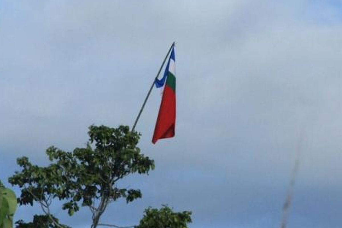 The flag of the South Maluku Republic (RMS) was raised in the Halong area, Ambon City, Maluku, Monday, April 25, 2016. The raising was allegedly related to the RMS anniversary, which is commemorated every April 25.