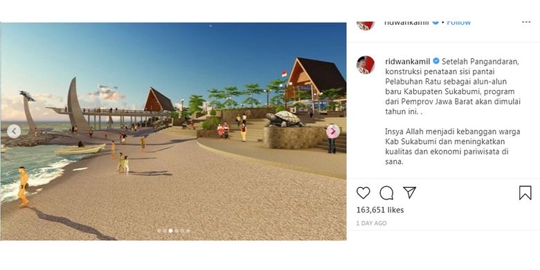 Desain Alun-alun Pelabuhan Ratu di Sukabumi, Jabar, yang diunggah dalam akun Instagram Ridwan Kamil @ridwankamil. 