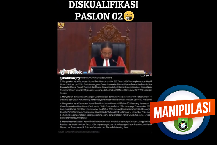 Tangkapan layar Facebook narasi yang mengeklaim MK telah mendiskualifikasi paslon 02 Prabowo-Gibran