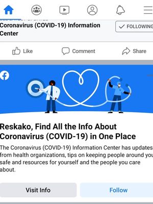 Pesan Pop Up yang muncul dalam beranda Facebook terkait virus corona
