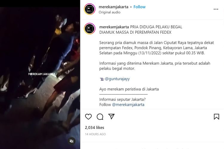 Beredar video terduga begal diamuk massa di Kebayoran Lama.