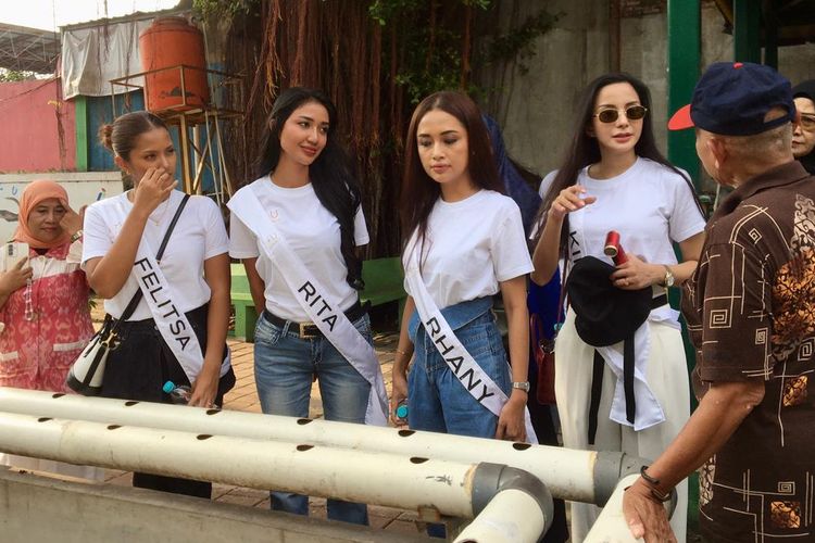 Felitsa, Rita Nurmaliza, Rhany Riyanti, Kirana Larasati, dalam bootcamp Finalis Miss Universe 2025, di RPTRA Rawa Badak Selatan, Jakarta Utara, Rabu (17/9/2025).
