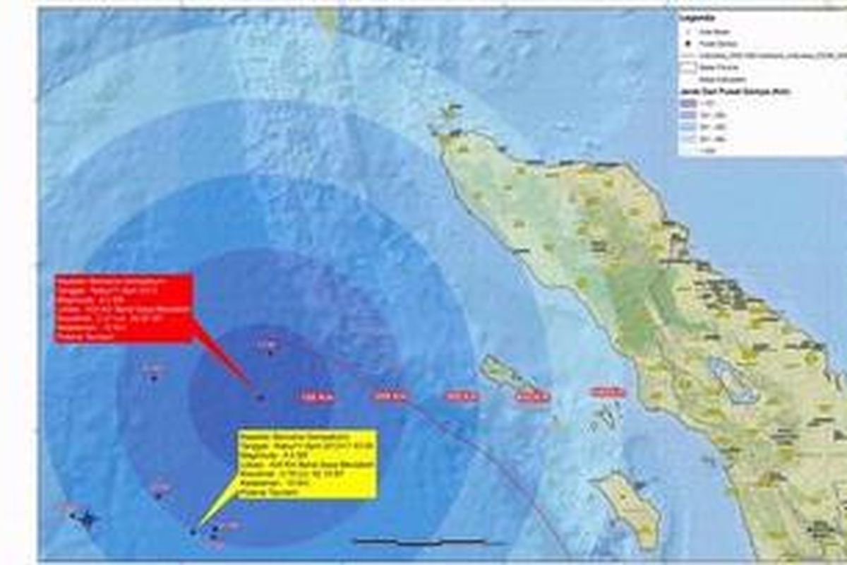 Ilustrasi: Peta episentrum gempa Aceh yang terjadi pada Rabu (11/4/2012). 