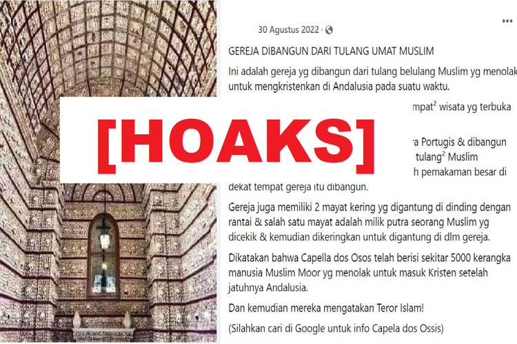 Hoaks, gereja di Kota Evora, Portugal terbuat dari tulang-belulang muslim Andalusia