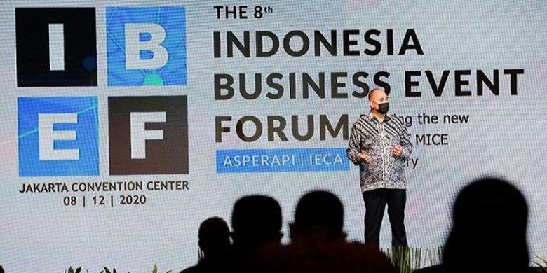 Ketua Umum Asosiasi Perusahaan Pameran Indonesia (Asperapi) Hosea Andreas Runkat, saat membuka  acara The 8th Indonesia Business Event Forum di Jakarta Convention Center (JCC), Senayan, Jakarta,  Selasa (8/12/2020).