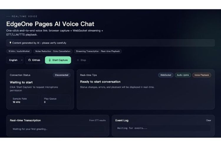 Membangun halaman voice chat AI dengan cepat menggunakan EdgeOne Pages. 