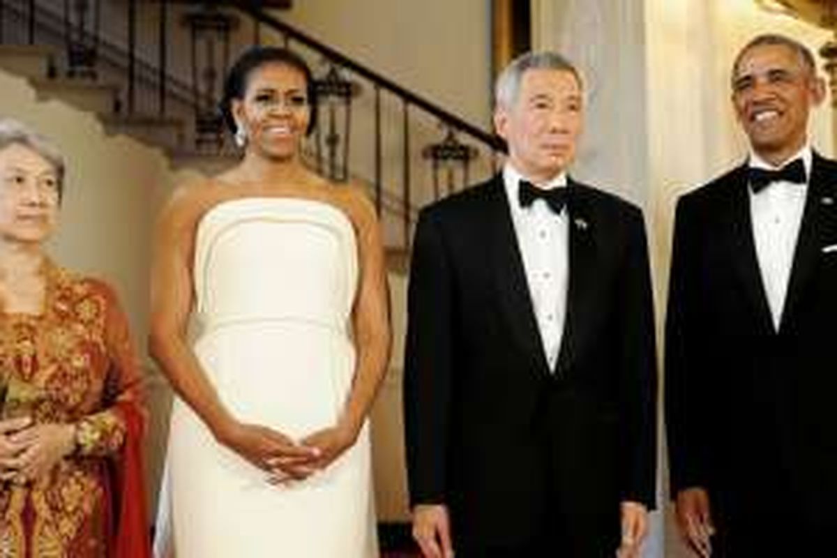 (ki-ka) Istri Perdana Menteri Singapura, Madam Ho Ching, Ibu Negara AS, Michelle Obama, Perdana Menteri Singapura, Lee Hsien, dan Presiden AS, Barack Obama