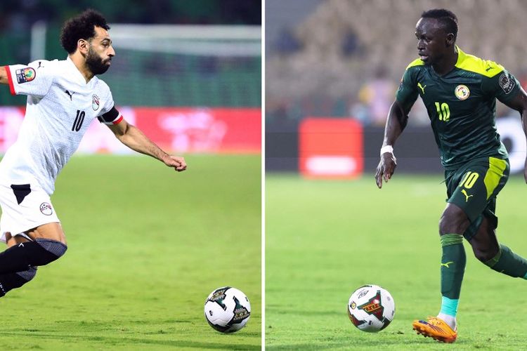 Foto kolase dua peneyrang Liverpool, Mo Salah dan Sadio Mane, yang akan bersua di final Piala Afrika 2021.