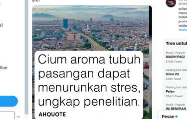 Tangkapan layar unggahan menyebut bahwa mencium aroma tubuh pasangan dapat menurunkan stres